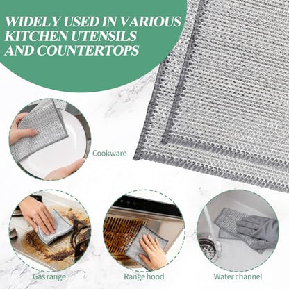 10PCS Non-Scratch Wire Dishcloth,Silver Mesh Dish Cloths with Diamond Weave, Reusable Multipurpose Wire Dishwashing Rags for Cookware, Glass Stovetops, and Enamel Surfaces - size: 10 PCS