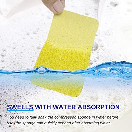 CELOX 12 Pack Cellulose Compressed Sponges, Natural Wood Pulp Thicker Dishwashing Sponge, Pop Up Soft Absorbent Sponges for Kitchen, Individually Wrapped for Easy Storage, Yellow, 4.3" x 2.8" x 0.8"