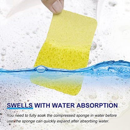 CELOX 12 Pack Cellulose Compressed Sponges, Natural Wood Pulp Thicker Dishwashing Sponge, Pop Up Soft Absorbent Sponges for Kitchen, Individually Wrapped for Easy Storage, Yellow, 4.3" x 2.8" x 0.8"
