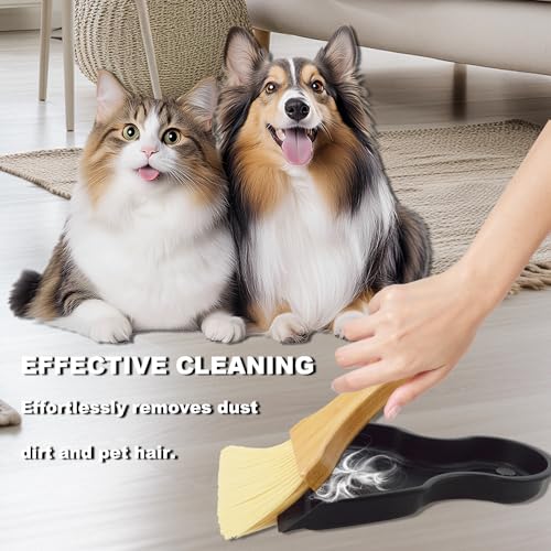 Mini Broom and Dustpan Set Portable Hand Broom with Bamboo Handle Small Crumb Sweeper for Home, Bathroom, Kitchen, Car Interior, Office, Pet Areas (Black) - color: Black