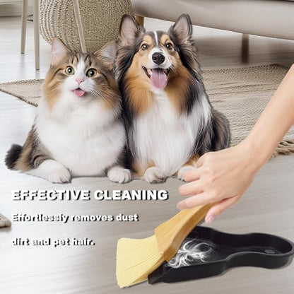 Mini Broom and Dustpan Set Portable Hand Broom with Bamboo Handle Small Crumb Sweeper for Home, Bathroom, Kitchen, Car Interior, Office, Pet Areas (Black) - color: Black