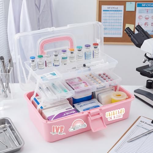 Mifoci Pink IVF Medication Organizer Gift Caddy 3-Layer Plastic Dividing Storage Box with Spacers IVF Meds Must Haves Organize Supplies Womens Home Utility Box - color: Pink