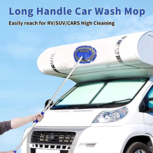 Wontolf 62'' Car Wash Brush Kit with Long Handle, Microfiber Car Wash Mop Mitt, Car Cleaning Detailing Kit, Exterior Interior Car Cleaning Supplies for Cars RV Truck Boat - color: Blue-18pcs