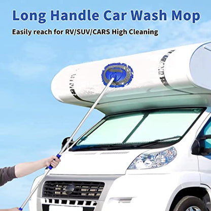 Wontolf 62'' Car Wash Brush Kit with Long Handle, Microfiber Car Wash Mop Mitt, Car Cleaning Detailing Kit, Exterior Interior Car Cleaning Supplies for Cars RV Truck Boat - color: Blue-18pcs