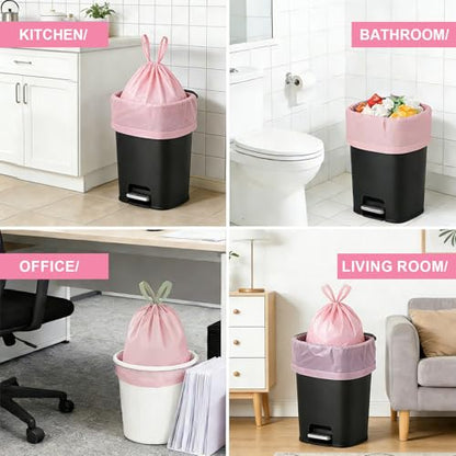 Drawstring Trash Bag 100PCS, Leakproof Small Trash Bags, Unscented Small Garbage Bags, 15 Liter Mini Wastebasket can Liners for Office Bedroom Bathroom, Pink - color: 100Pink