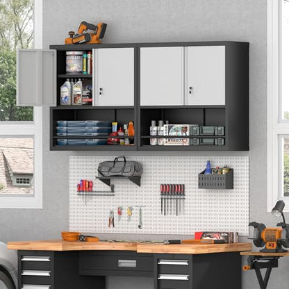Locking Cabinet, Black Wall Storage Cabinet with Shelves, Hanging Cabinets with Open Storage, Small Wall Cabinet, Lockable Tool Cabinet for Basement, School, Office - color: 31"h-hanging Cabinet / Black