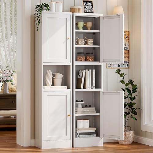 67" H Tall Bathroom Cabinet,Narrow Pantry Cabinet,Tall Narrow Bathroom Storage Cabinet, Metal Cabinet, White Floor Cabinet,Skinny Storage Cabinets with 4 Adjustable Shelves - color: White, size: Slim-67"H