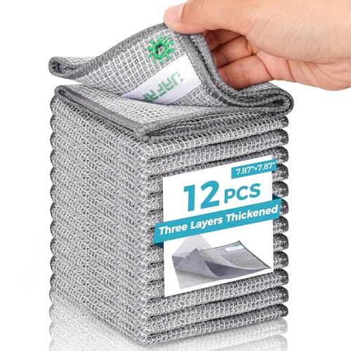12 Pcs New Upgrade 3-Layer Non Scratch Wire Dishcloth,Cleans Fast Without Scratching, Stands Up to Stuck-on Grime, Multi-Surface Safe, Cleaning Power for Everyday Jobs 7.87“ x 7.87” - color: 12pcs Three-layer [Middle Clip Rag]