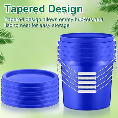 Tioncy 10 Pcs 2 Gallon Plastic Bucket with Lid Heavy Duty 2 Gallon Bucket Pail with Lid Handle for Storage Container Home Household Cleaning(Blue) - color: Blue