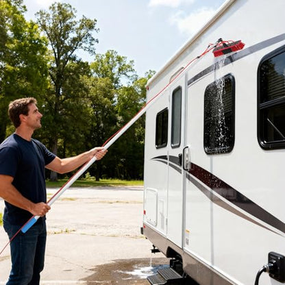 Solar Panel Cleaning Kit, Window Cleaning System, Hose & BrushHead, Washing Equipment Window Cleaner Tool Water Fed Pole Kit for Roof Caravan Solar Panel (3m/9.84ft) - size: 3m/9.84ft