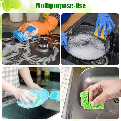 12 PCS Kitchen Sponges, Natural Compressed Cellulose Sponges, Non-Scratch Reusable Sponges for Kitchen Dish Washing, Scrub Sponge for Cleaning, Bathroom, Cars, Cut-Outs DIY
