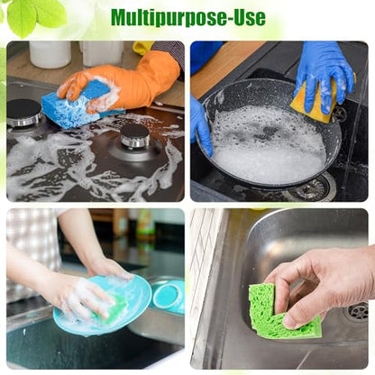 12 PCS Kitchen Sponges, Natural Compressed Cellulose Sponges, Non-Scratch Reusable Sponges for Kitchen Dish Washing, Scrub Sponge for Cleaning, Bathroom, Cars, Cut-Outs DIY