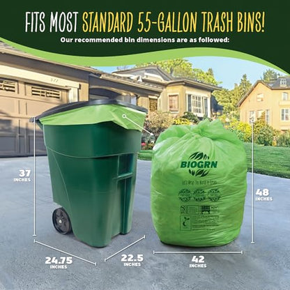 50-55 Gallon Compostable Trash Bags, 12 Count, 1.57 Mil Heavy Duty Flat Top Large Trash Bags for Lawn, Leaf, Yard Waste & Outdoor Garden Cleanup, ASTM D6400 BPI & OK Compost HOME Certified - color: 55 Gallon, Flat Top, 12 Count