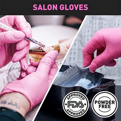 OKIAAS Black/Pink Vinyl Disposable Gloves Latex Free, Food Grade, 5 mil, Cooking, Cleaning, Hair Dye, 50/100/200/1000 Count - color: Pink, size: Small (Pack of 50)