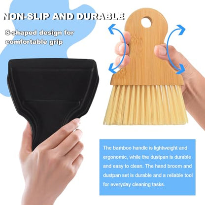 Mini Broom and Dustpan Set Portable Hand Broom with Bamboo Handle Small Crumb Sweeper for Home, Bathroom, Kitchen, Car Interior, Office, Pet Areas (Black) - color: Black