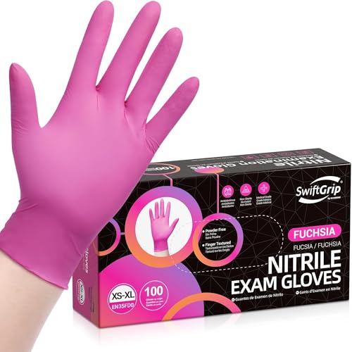 SwiftGrip Powder-Free Nitrile Gloves, 3-mil, Disposable Nitrile Gloves, Latex-Free, Powder-Free - Pink/Fuchsia - size: Small