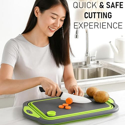 SSKT 3-in-1 Collapsible Cutting Board – Multifunctional Kitchen Sink Tub Basin with Drain, Chopping Board & Washing up Bowl – Space-Saving & Portable for Kitchen, Camping, RV, & Outdoor Use (Green) - color: Green