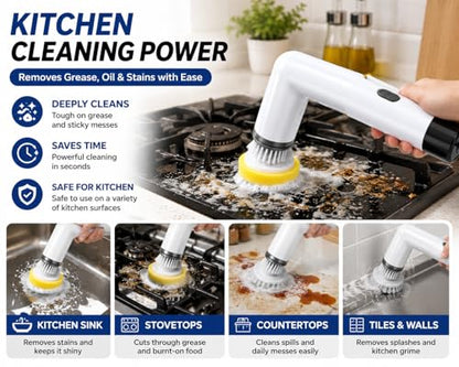 Electric Spin Scrubber Cordless Cleaning Brush, USB Rechargeable Power Scrubber for Bathroom, Kitchen, Tile, Grout, Sink & Shower Cleaning, 4 Replaceable Brush Heads, Portable Handheld Cleaning Tool