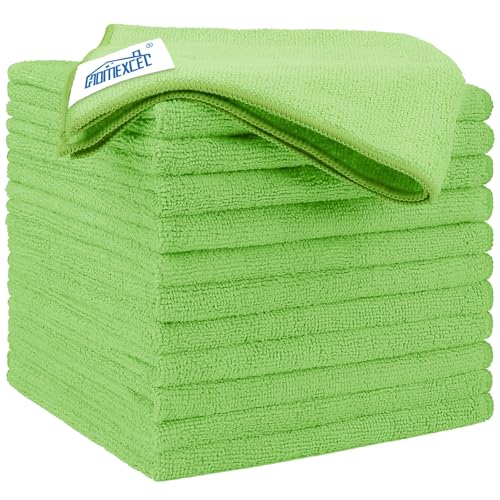 HOMEXCEL Green Microfiber Cleaning Cloth 12 Pack, 12.5 x 12.5 inch Microfiber Towels for Cars, Ultra Absorbent Car Washing Cloth, Lint Free Streak Free Cleaning Rags for Car, Kitchen, and Window - color: Green, size: 12.5 x 12.5 Inch