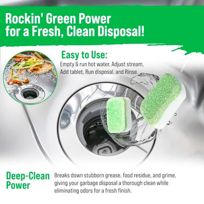 Rockin' Green Deep Cleaning and Deodorizing Tablets for Dishwashers, Washing Machines, and Garbage Disposals, Removes Odor and Residue (Garbage Disposal Cleaning Tablets, 8 Pack) - size: 1 Count (Pack of 8), style: Garbage Disposal Cleaning Tablets