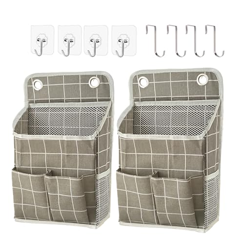 Hanging Basket for Organizing, Wall Organizer with Pockets and Over The Door Organizer，Can for Home, Closet, Office and Camper (Grey Grid2) - color: Grey Grid, size: 2 pack