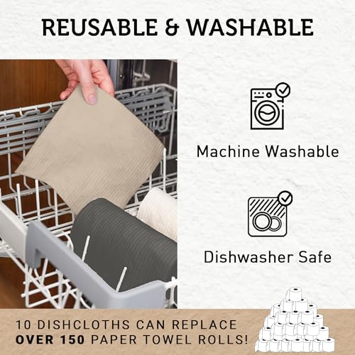 Nordhus Design Swedish Dishcloths, Dark Gray, Grey, White, Beige 10-Pack, Reusable, Washable Cellulose Cotton Kitchen Cloths - Replace Paper Towels, Wipes, Sponges, Dish Rags - color: Neutral Mix