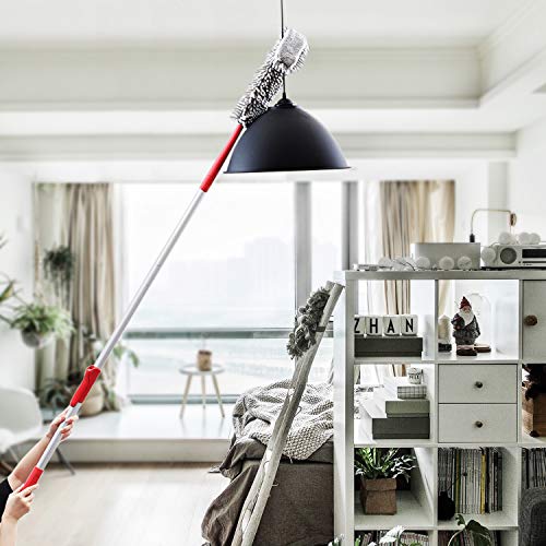 AKOMA Bendable Duster with 69" Light Weight Extension Long Handle for Cleaning Bed Bottom Ceiling Fans Car Interior Furniture-Microfiber Duster for Home Cobwebs Reusable-Chenille Dusters
