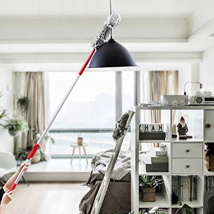 AKOMA Bendable Duster with 69" Light Weight Extension Long Handle for Cleaning Bed Bottom Ceiling Fans Car Interior Furniture-Microfiber Duster for Home Cobwebs Reusable-Chenille Dusters