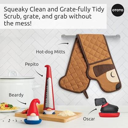 (NEW) OTOTO Oscar Dog Dish Brush - Dog Gifts, Daschund, Wiener Dog, Dish Scrub Brush, Dish Scrubber, Kitchen Vegetable Scrub Brush Palm Brush, White Elephant Gifts, Cute Kitchen Gadgets - style: Oscar