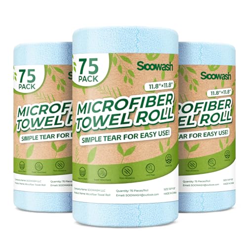Microfiber Cleaning Cloths Roll, 225 Pack Tear Away Microfiber Towels Roll, 12" x 12" Lint Free Rags, Reusable Cleaning Cloths, Washable, Scratch Free,Ultra Absorbent Dish Rags(Blue) - color: Blue, size: 225 pack
