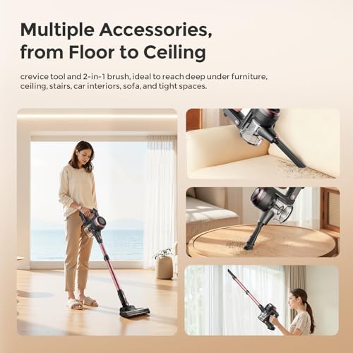 Vazone S22 Cordless Vacuum Cleaners for Home, 6 in 1 Lightweight Stick Vacuum with 45KPa Powerful Suction, Self-Standing Vacuum Cleaners Rechargeable Cordless Vacuum for Pet Hair