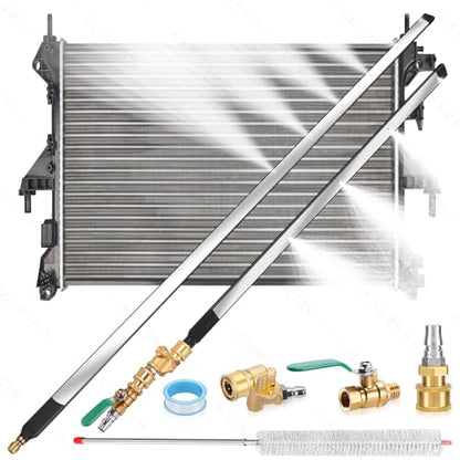 47" + 24" Radiator Cleaning Wand Set, Dual Water/Air Flush Modes, 4500 PSI, Radiator Cleaning Tool Suitable for Use on Cars, Trucks, Construction and Agricultural Machinery, Household Air
