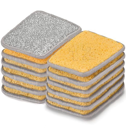 METUUTER 12 Packs Kitchen Sponges Stitching with Stainless Steel Fibers - 5.5x4 in Soft Cleaning Sponge for Non-Stick Pans, Dishes & Tough Grease Odor-Resistant, Durable Dish Sponges - color: Yellow