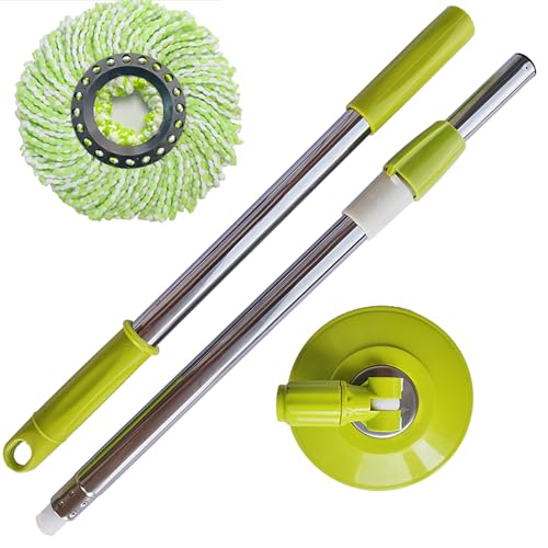 Spin Mop Replacement Handle, 47.6-inch 360 Degrees Rotating Telescopic Replacement Mop Stick with Robust Reinforced Plastic Disc for Spin Mop Bucket Cleaning System (Plastic Disc,Green) - color: Green, style: Plastic Disc