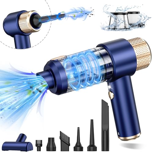 JONYJ Handheld Car Vacuum Cleaner, 16000PA Hand Held Vacuum Portable Cordless, 2 in 1 Air Duster and Vacuum Cleaner with LED Light, Multi-Nozzles, 120W High Power Mini Vacuum for Home, Pet, Office - color: Blue & Gold
