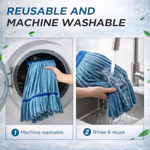 Hushee 6 Pack Large Microfiber Tube Mop Heads 18 oz Heavy Duty Commercial Industrial Wet Mop Head Refill Reusable Machine Washable Looped End Mopheads for Hardwood, Tile, Laminate Floors (Blue) - color: Blue