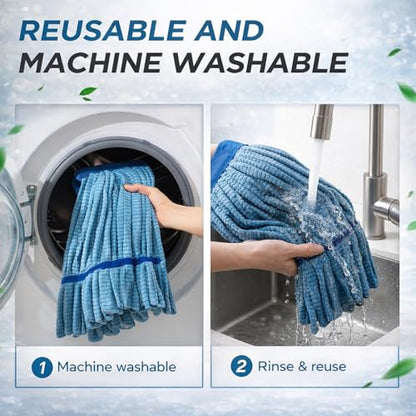 Hushee 6 Pack Large Microfiber Tube Mop Heads 18 oz Heavy Duty Commercial Industrial Wet Mop Head Refill Reusable Machine Washable Looped End Mopheads for Hardwood, Tile, Laminate Floors (Blue) - color: Blue