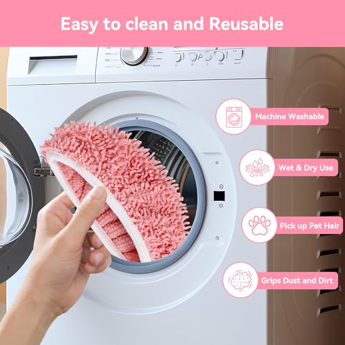 4Pcs Reusable Microfiber Mop Pads Compatible with Swiffer Sweeper, Replacement Wet Mopping pad Refills & Washable Dry Sweeping Cloths for Surface/Hardwood Floor Cleaning（Pink） - color: Pink- 8pcs Chenille Mop