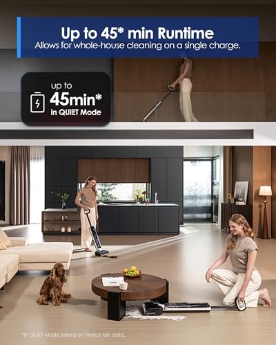 Tineco Floor ONE S6 Master Wet Dry Vacuum Cleaner, 20kPa Suction Vacuum Mop with Dual-Edge Cleaning, 45 Min Runtime (Quite Mode), 185°F Flashdry, 4inch Ultra-Slim