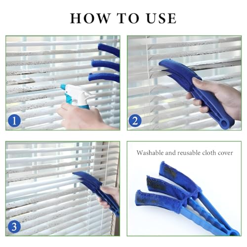 DXNQ 2 PCS Blind Cleaner Duster Tool, Window Venetian Hand-held 3 Arm Dusting Cleaner Brush, Blinds Cleaning Brush Tool for Window Shutters Air Conditioner, Car Accessories (Red+Pink) - color: Red+pink