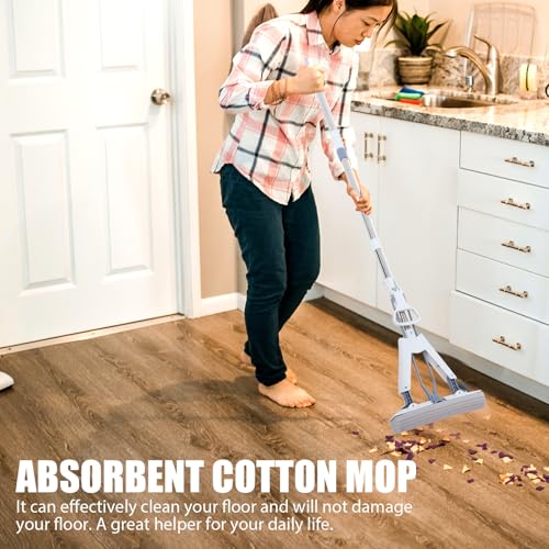 Cabilock Folding Household Sponge Mop 28cm Dual-use Wet and Dry Floor Cleaning Mop with Super Absorbent PVA Sponge Heads for Tile and Marble Floors