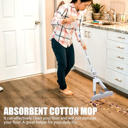 Cabilock Folding Household Sponge Mop 28cm Dual-use Wet and Dry Floor Cleaning Mop with Super Absorbent PVA Sponge Heads for Tile and Marble Floors
