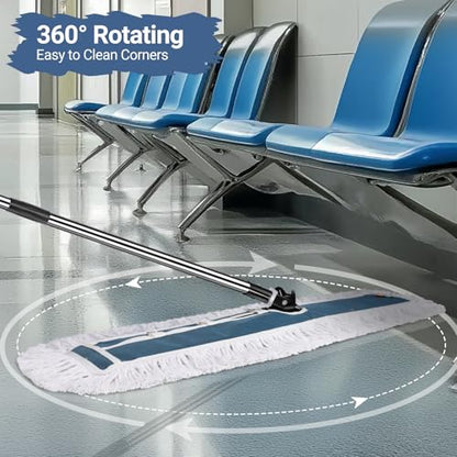 MASTERTOP Industrial Mop, Extra Large Floor Mop with Microfiber & Cotton Pad, Heavy Duty Flat Mops Commercial Dust Mop for Cleaning Office Garage Mall Hotel Home Floors - color: B-blue(42"*12")