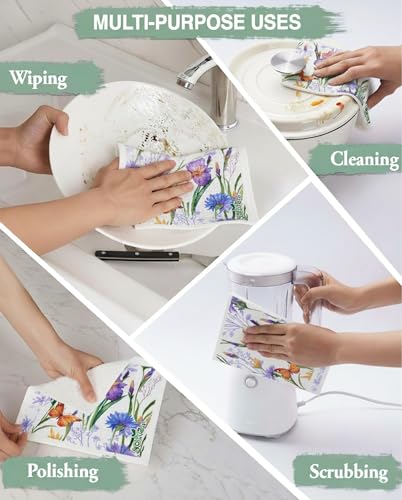 10 PCS Flower Print Swedish Dishcloths for Kitchen 100% Biodegradable, Reusable Cellulose Sponge Cloths Ultra Absorbent, Eco Friendly Cleaning Towels Dishcloths for Washing Dishes & General Cleaning - color: 10 Pcs-flowers Print