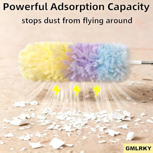 Heavy Duty Duster Refills, Disposable Dusters Kit for Cleaning Dusting Furniture Blind Ceiling Fan, Multi Surface 360 Feather Duster(10)+3FT Extended Handle（1） (Colorful) - color: Colorful