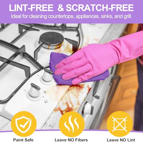 Microfiber Cleaning Cloth, 12 Pack Purple Cleaning Rags,12" X 11" Lint Free Dish Towels Wash Cloths, Reusable Microfiber Towels for Home and Kitchen Bathroom Apartment Cleaning Supplies - color: Purple, size: 12 Pack