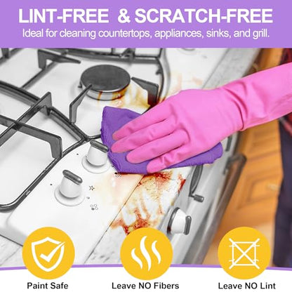 Microfiber Cleaning Cloth, 12 Pack Purple Cleaning Rags,12" X 11" Lint Free Dish Towels Wash Cloths, Reusable Microfiber Towels for Home and Kitchen Bathroom Apartment Cleaning Supplies - color: Purple, size: 12 Pack