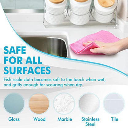 Streak Free Miracle Cleaning Cloths Easy Clean Nanoscale,Fish Scale Microfiber Window Mirror Glass Car Stainless Steel Cleaning,Lint Free Dish cloth Wine Glass Polishing Towel,Reusable,Pack 6,Pink - color: Pink