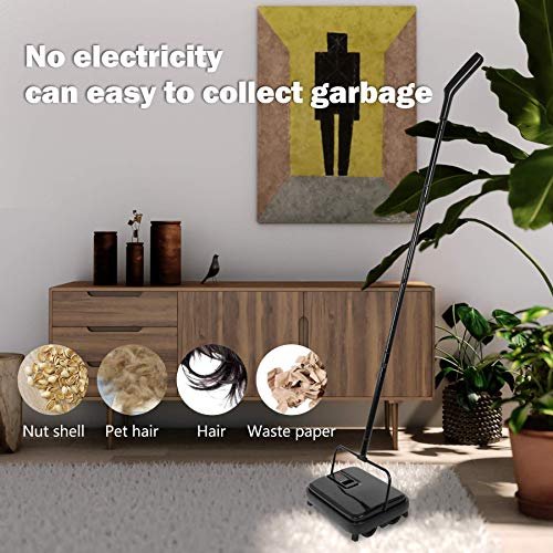 Eyliden Carpet Sweeper, Mini Size Lightweight Hand Push - No Noise, Non-Electric, Easy Manual Sweeping Only for Carpet Cleaning (Black) - color: Black