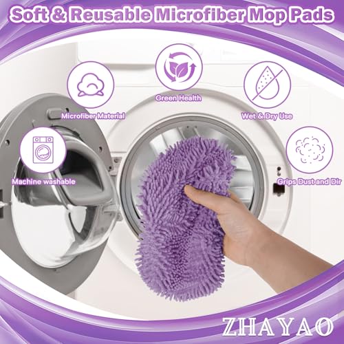 6Pcs Reusable Microfiber Mop Pads Compatible with Swiffer Sweeper, Wet and Dry Flat mop Cover, Replacement Sweeping Mopping pad Refills for Surface/Hardwood Floor Cleaning - color: Purple 6 Pack